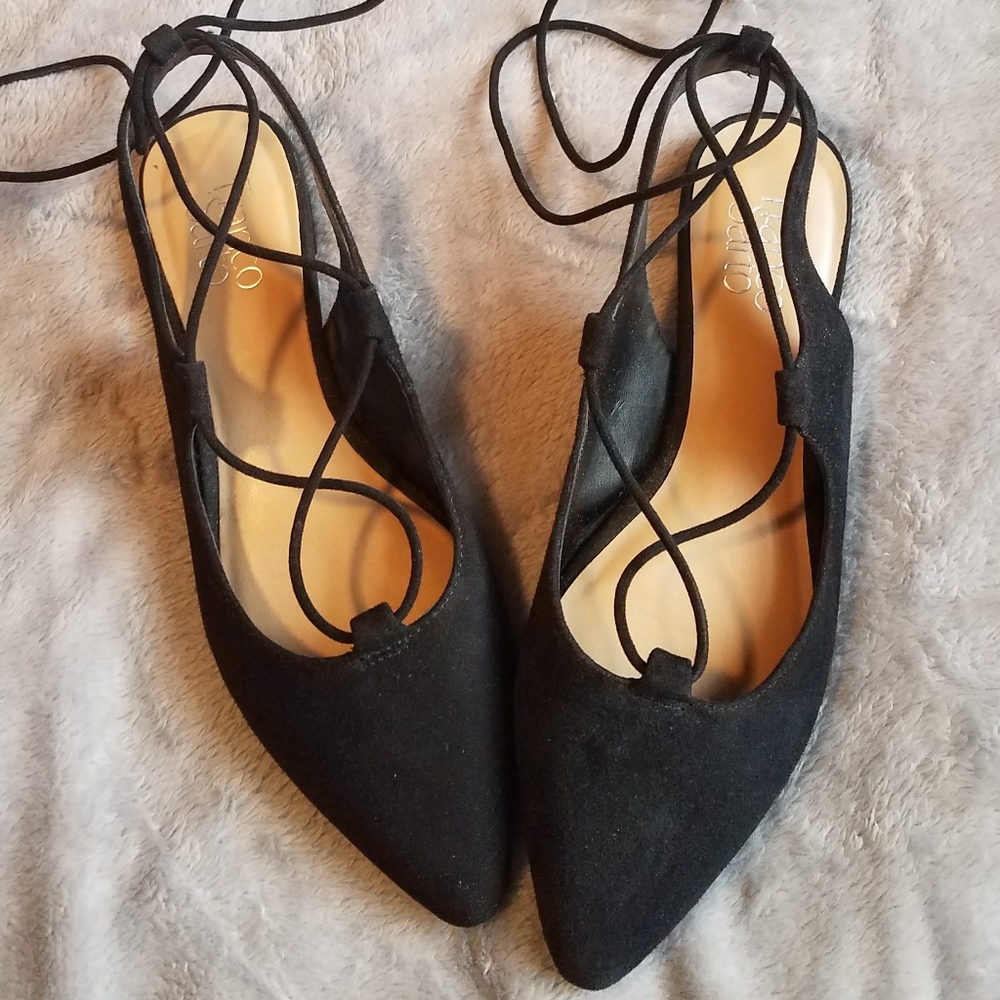 Franco Sarto Black Lace Up Simone ballerina flats